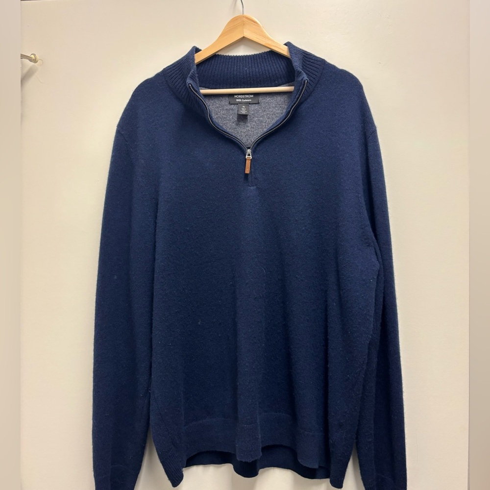 Cashmere Quarter Zip Pullover Sweater Navy Midnight XL